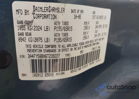 2006 Chrysler Pt Cruiser Touring z USA, uszkodzony, nr VIN 3A4FY58BX6T239227